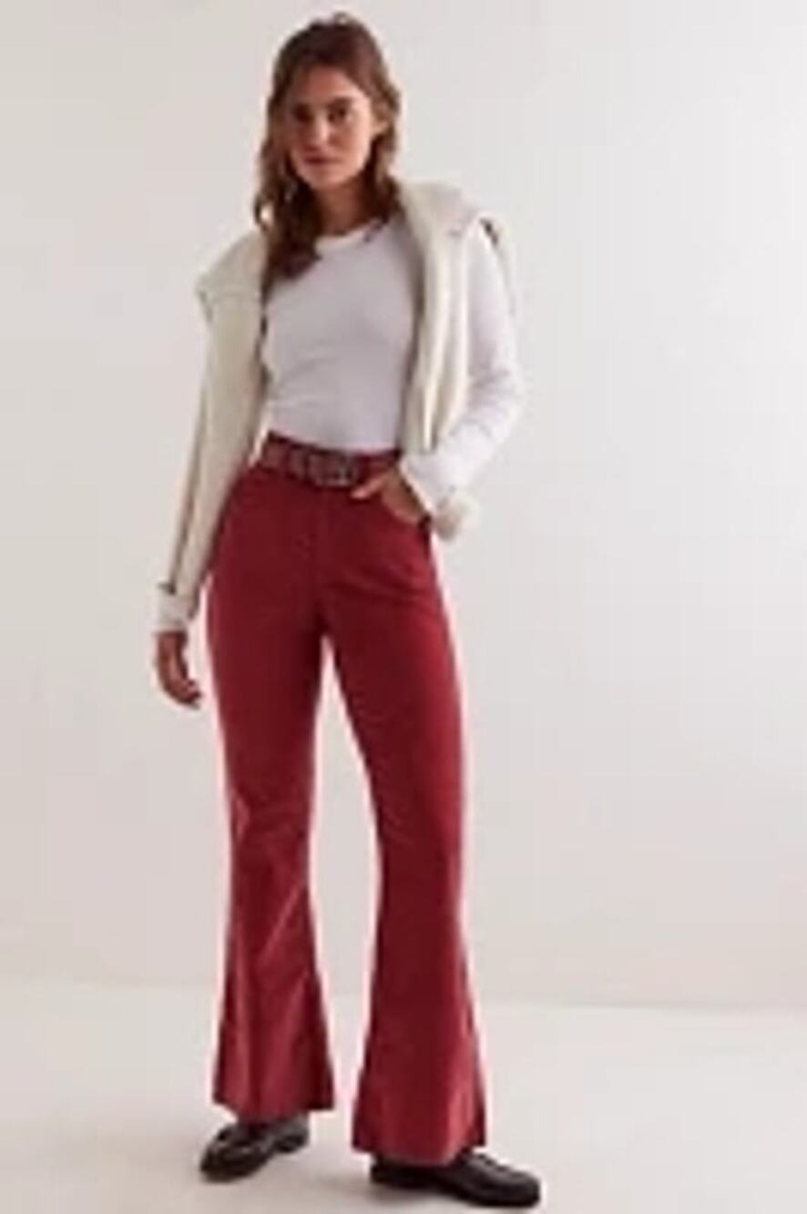 NWT FREE PEOPLE CRVY Karma Cord Flare Jeans WTF $128 XXL Red Dahlia